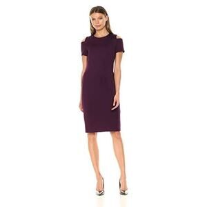 Calvin Klein sz 6 purple scuba sheath cold shoulder dress